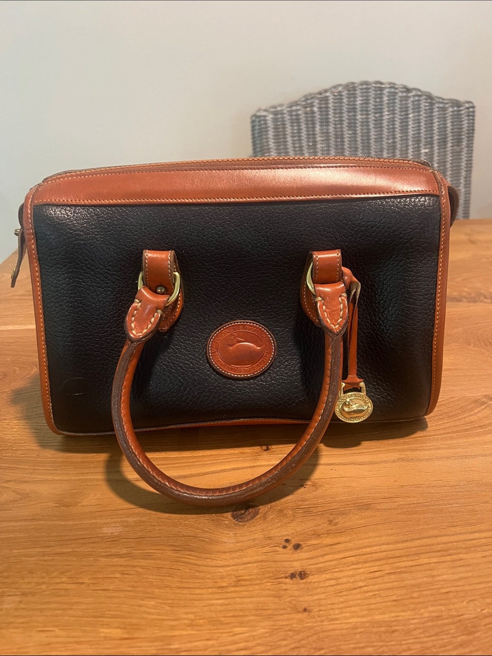 Vintage Dooney & Bourke USA Black British Tan AWL Leather Satchel